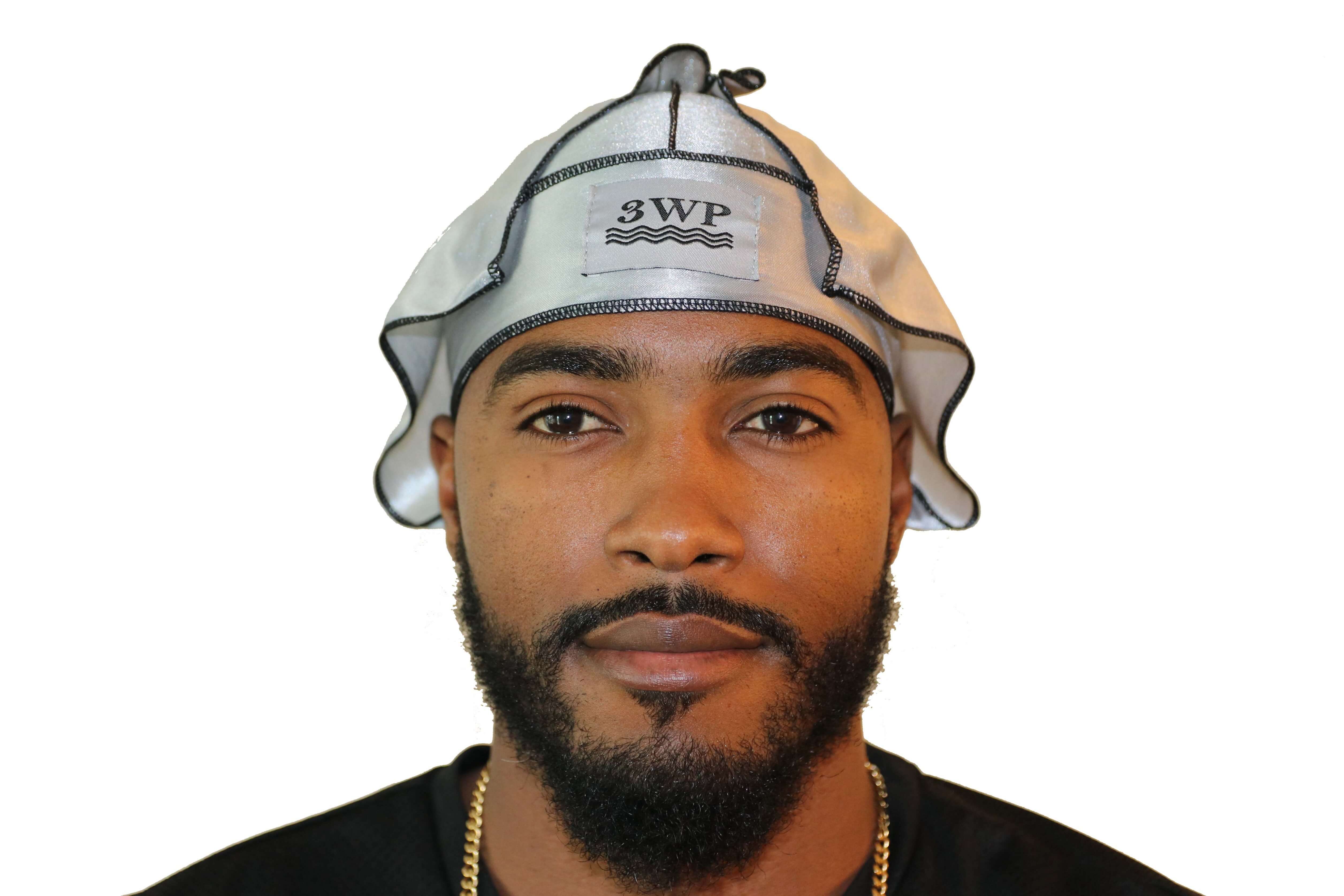 Silver 3WP Silky Durag with black stitching