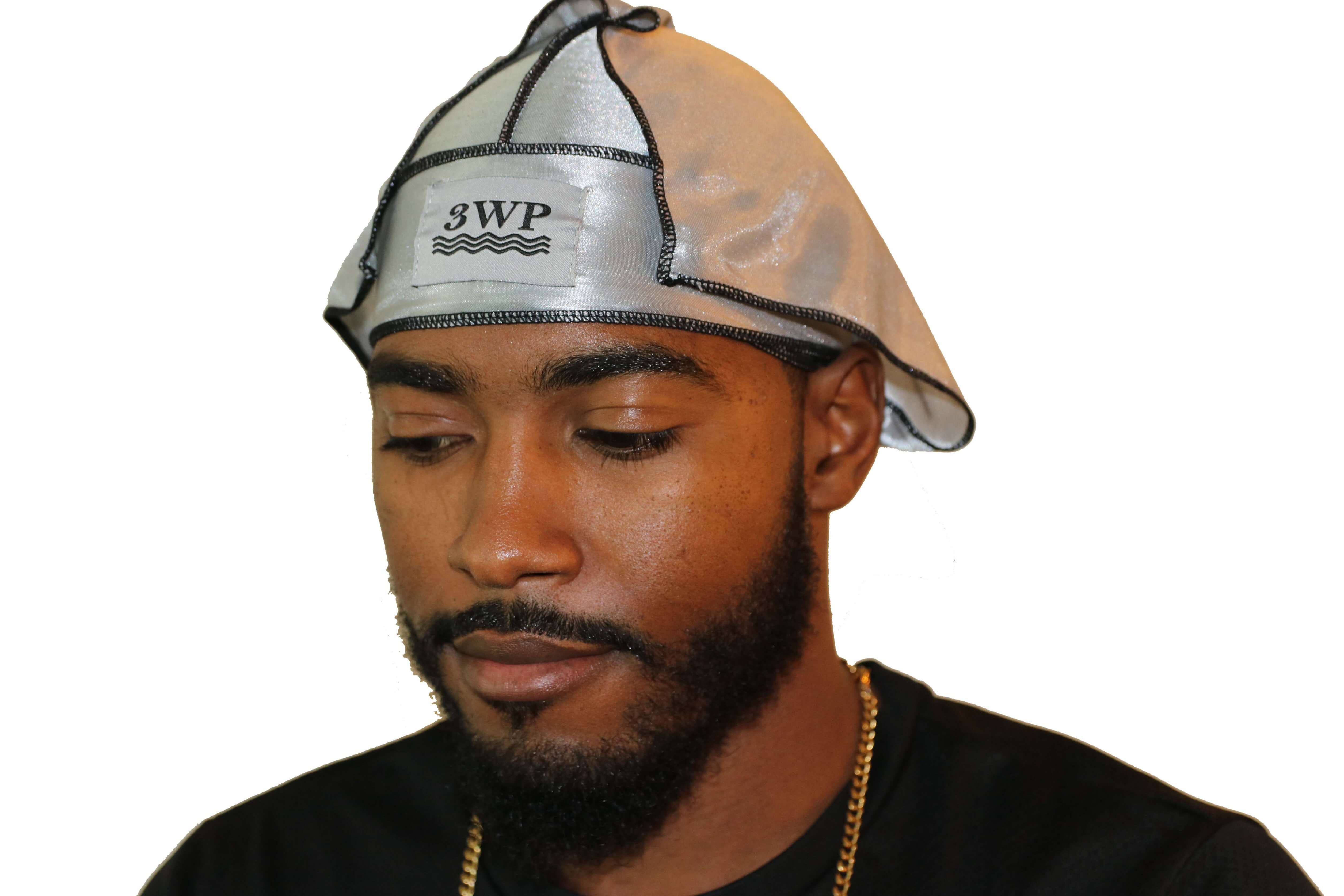 Silver 3WP Silky Durag with black stitching