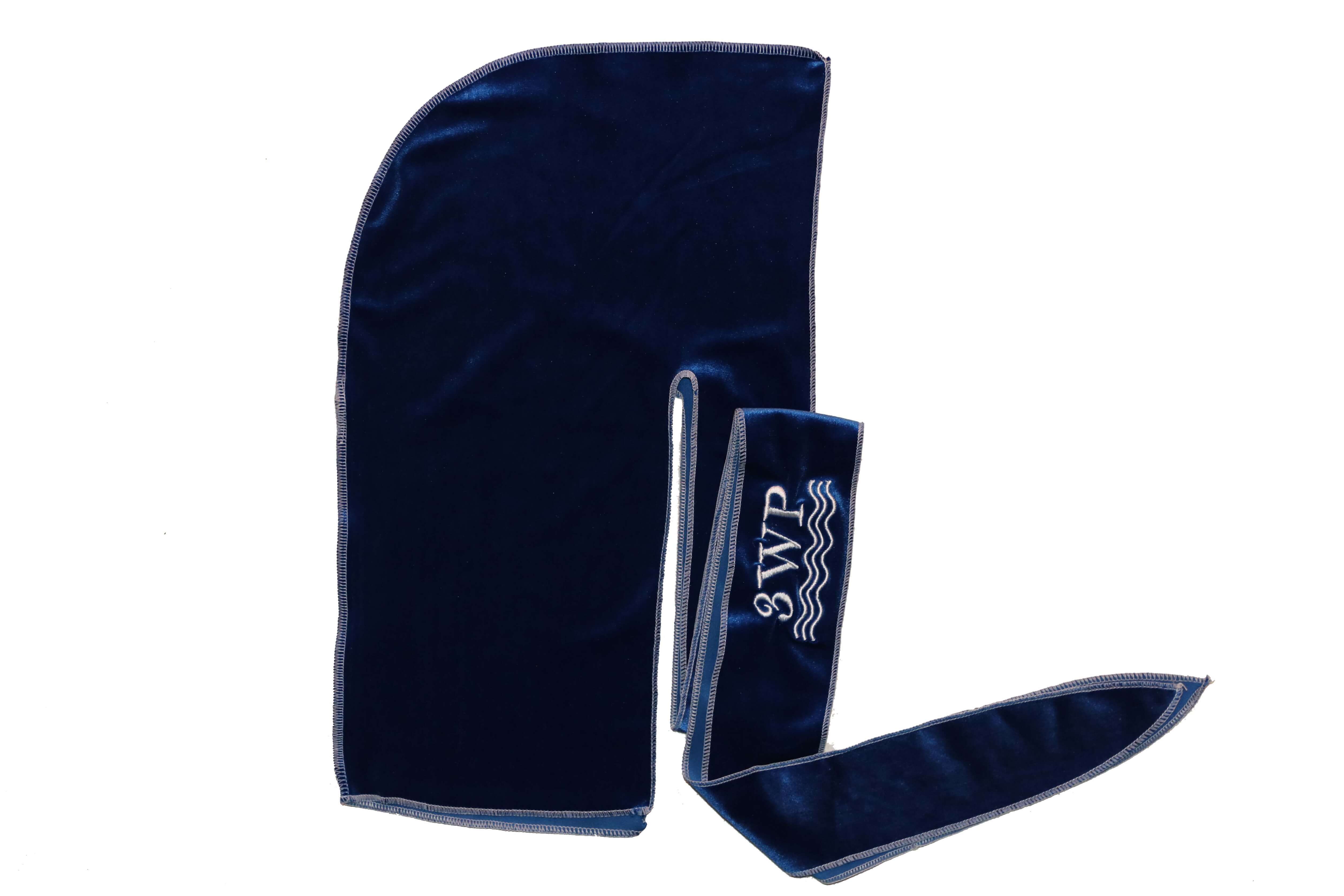 Royal Blue Velvet Durag white stitching
