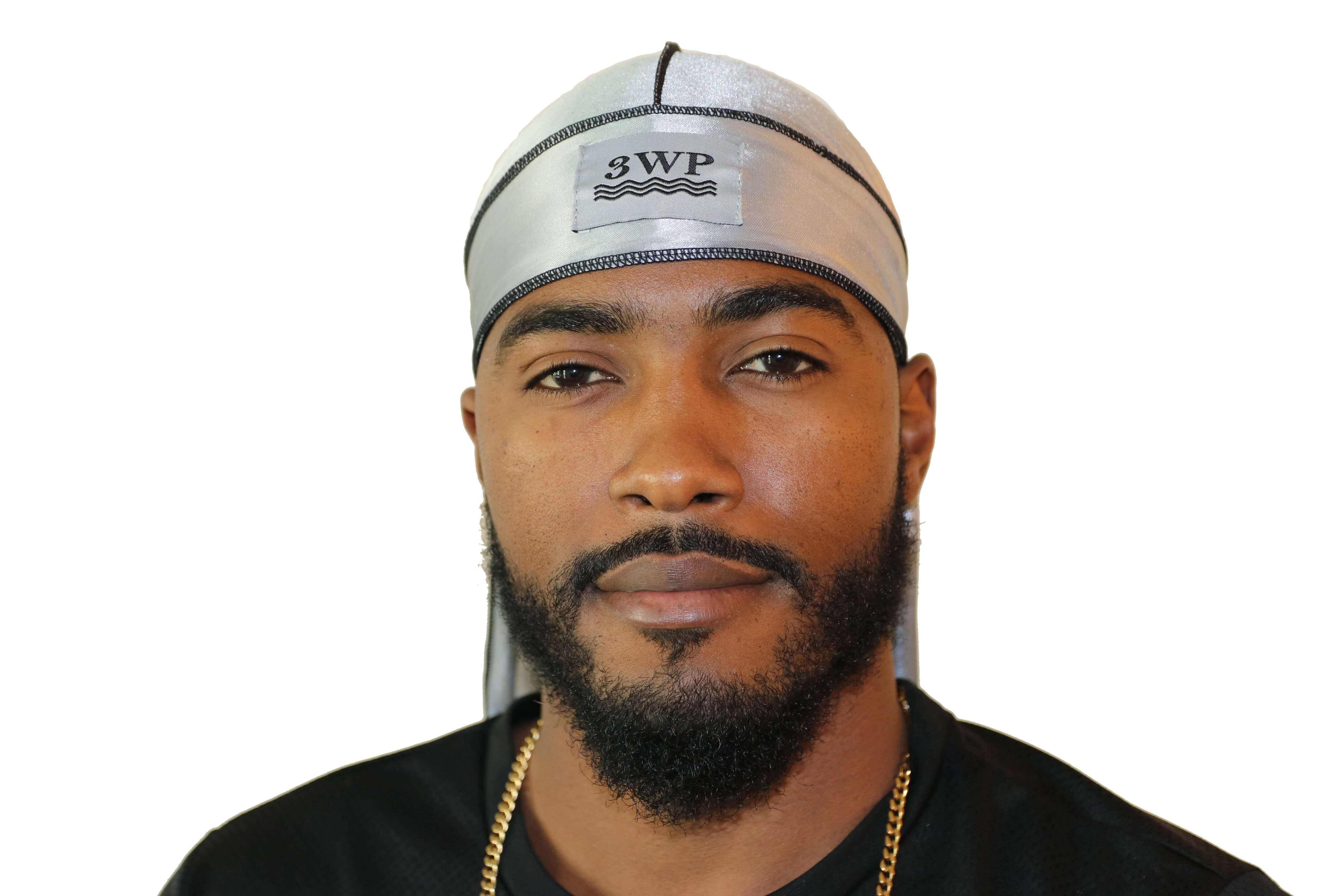 Silver 3WP Silky Durag with black stitching