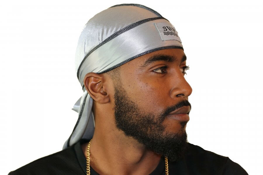 Silky 3WP Silver Durag (Black Stitching) – 360WaveProcess