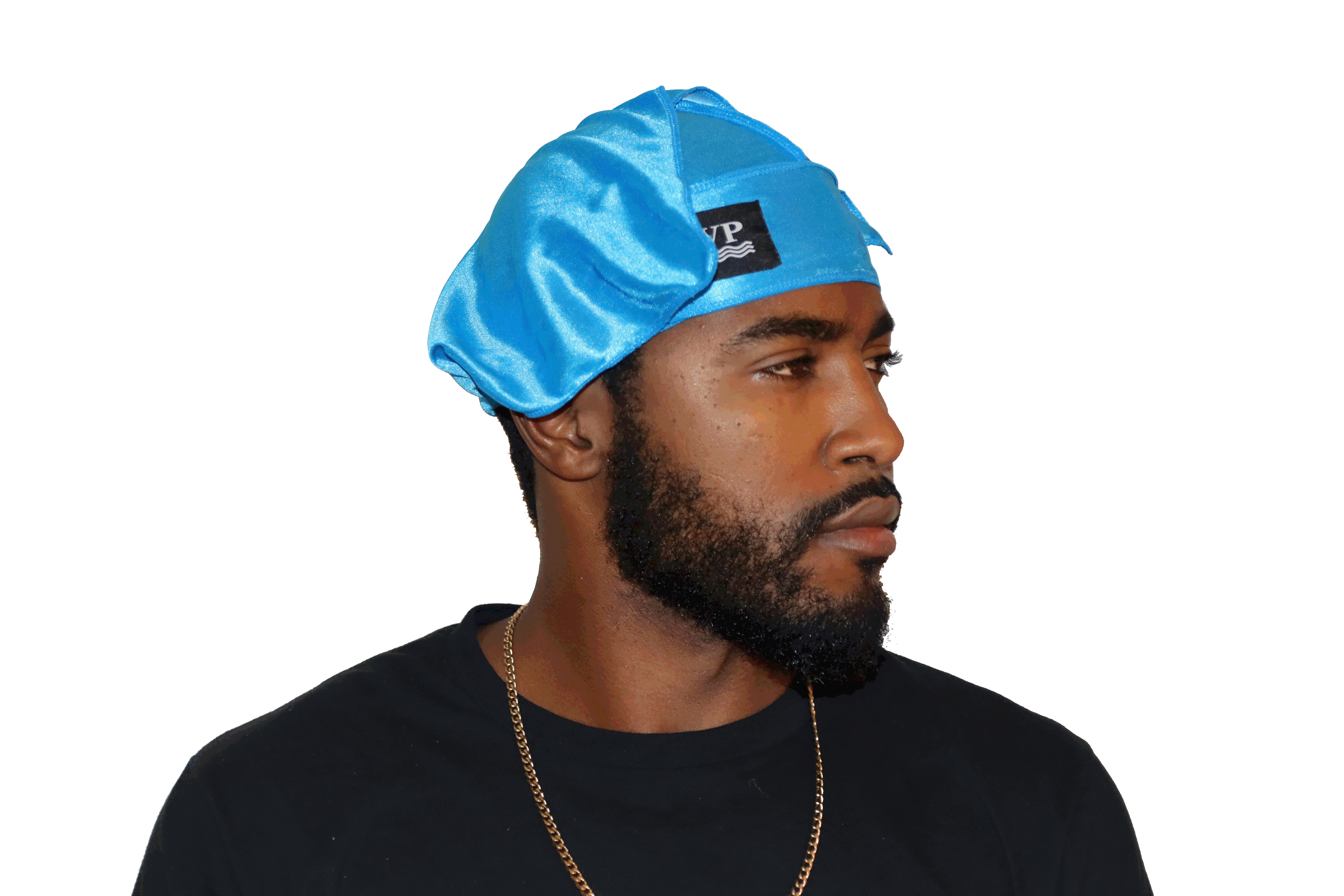 Silver and light blue durag