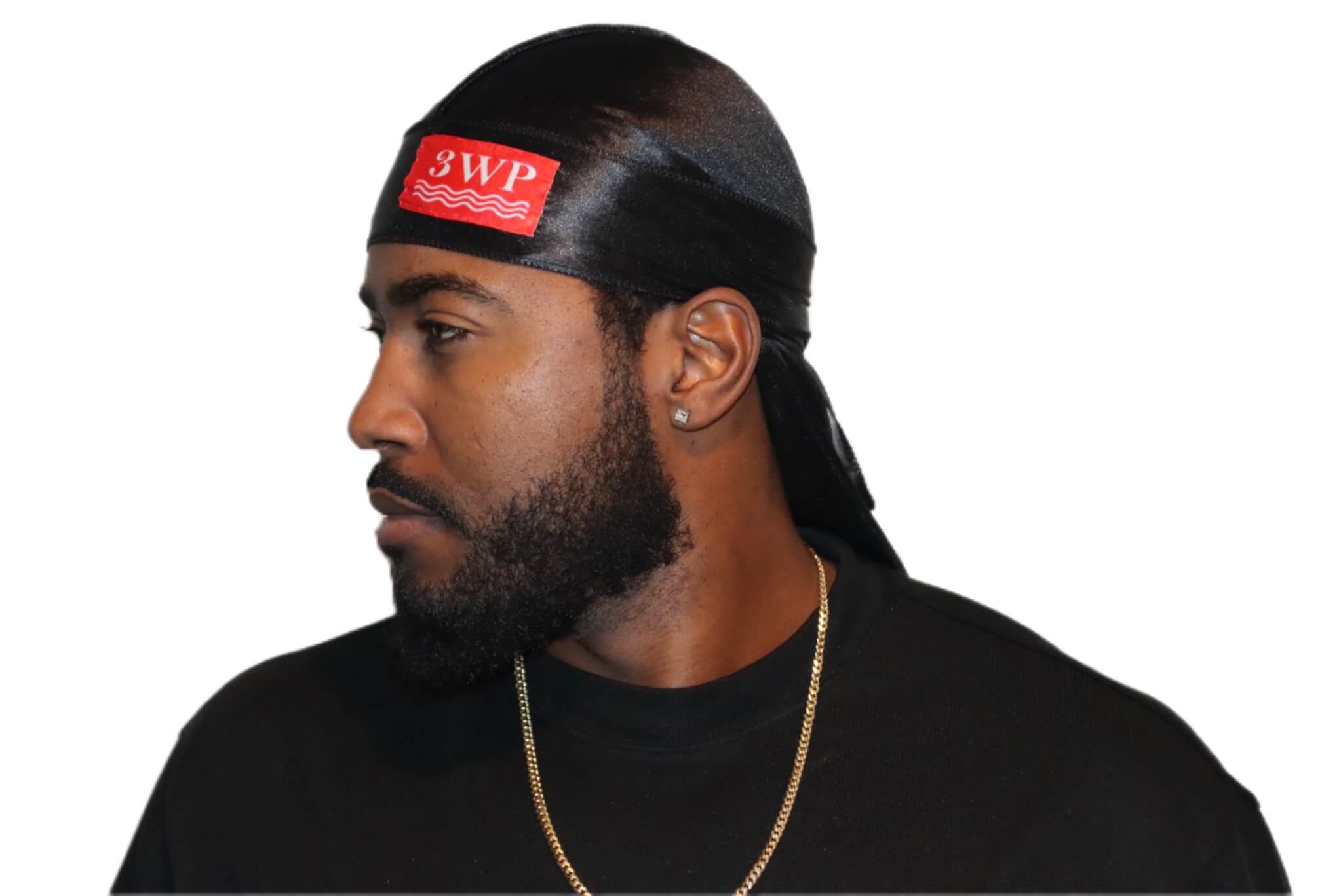 3WP Black Silky Du-rag Red Patch